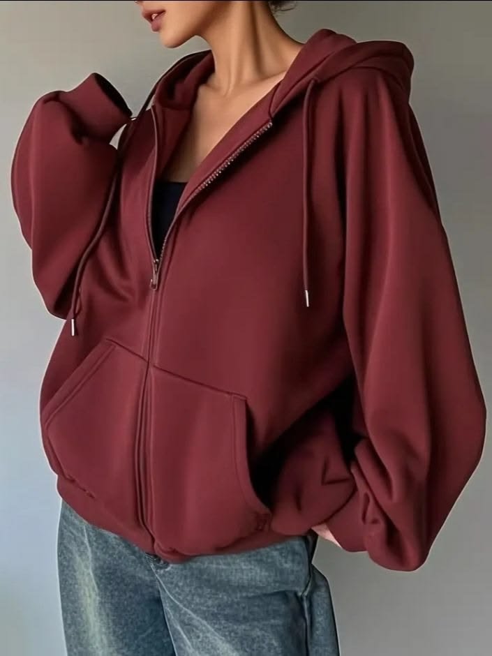 Nama Produk  Hoodie Zipper Wanita Warna Maroon dengan Saku Depan