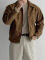 Nama Produk  Jaket Suede Pria Abu-abu dengan Kerah Klasik