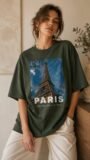 Nama Produk  Kaos Oversized Hijau Army Paris Eiffel Graphic Tee