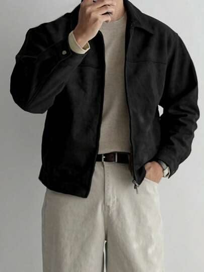 Nama Produk  Jaket Casual Pria Hitam dengan Kerah Klasik