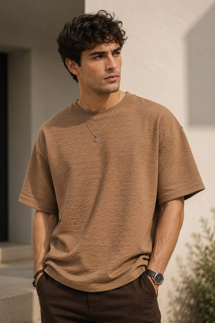 Nama Produk  Kaos Oversized Pria Tekstur Cokelat Earth Tone