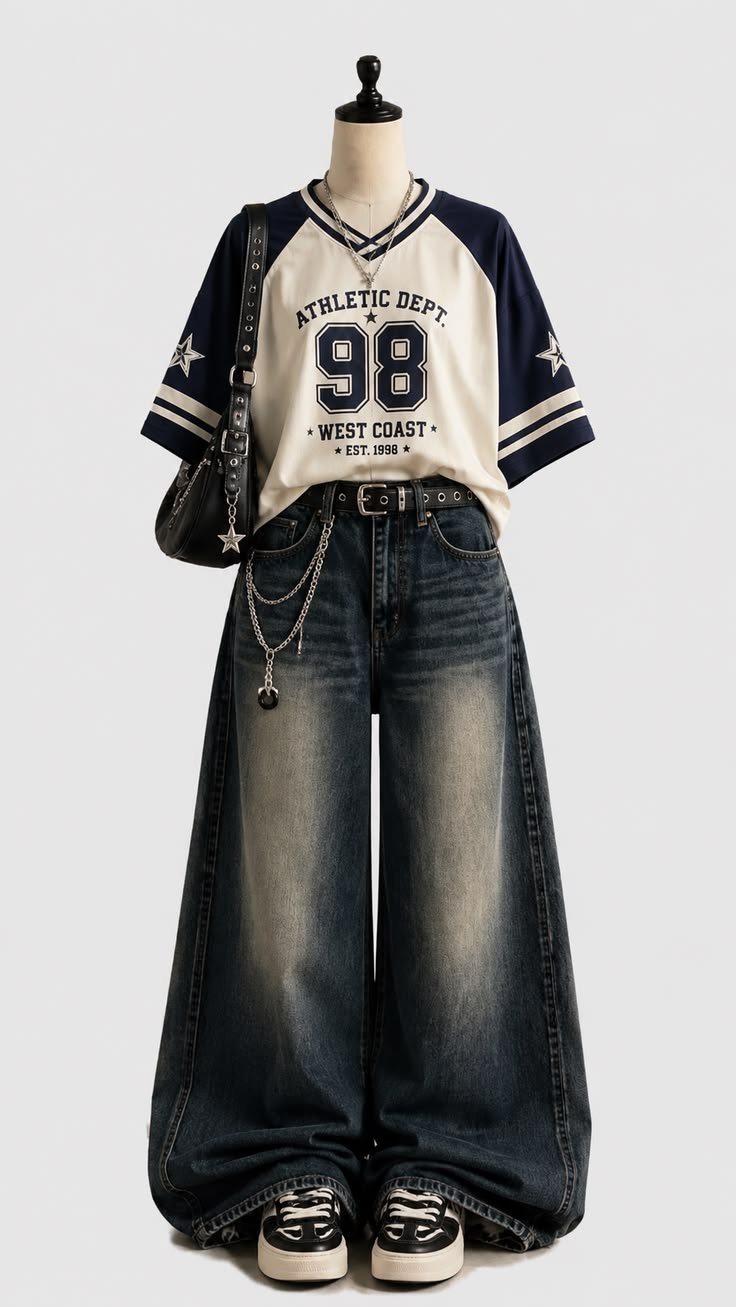 Nama Produk  Set Outfit Y2K Athletic 98 dengan Celana Jeans Wide Leg