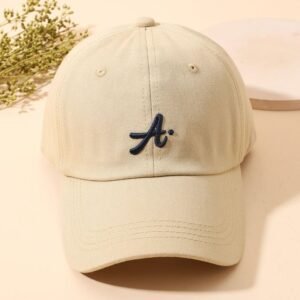 Nama Produk  Topi Baseball Cream dengan Visor Cokelat dan Bordir A