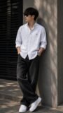 Nama Produk  Kemeja Pria Stripe Navy Lengan Panjang dan Celana Relaxed Fit
