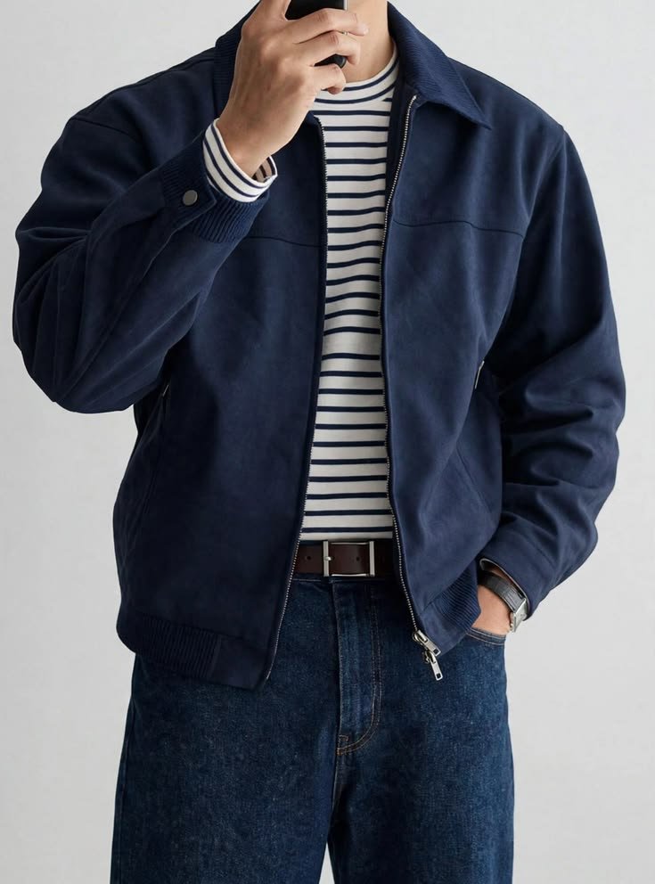 Nama Produk  Jaket Harrington Pria Navy dengan Kerah Klasik